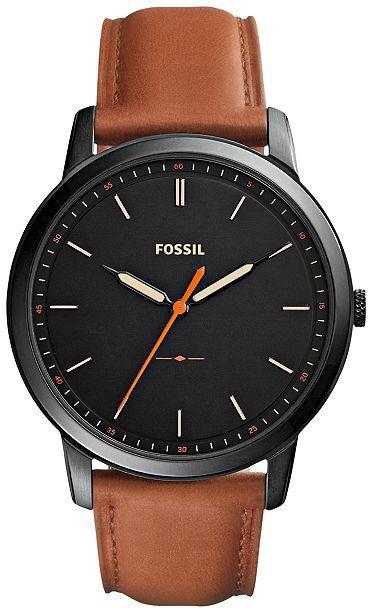 Fossil Men's Minimalist Leather Watch FS5305 (Black Dial/Brown)
