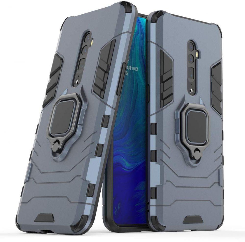 for Oppo Reno 10x Zoom Ring Holder Iron Man Design 2 in 1 Hybrid Heavy Duty Armor Hard Back Case Cover - Blue