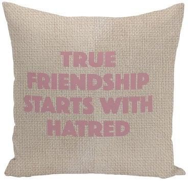 Friendship Quote Printed Decorative Pillow Beige/Pink 16x16inch
