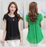 Women's Fashion Summer Short Sleeve Loose Chiffon T-shirt Round Neck Tops Blouse Rose-Red