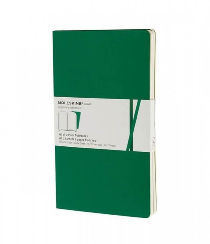 Moleskine Set of 2 Volant Large Plain Notebook, Green [ME-QP723K12]