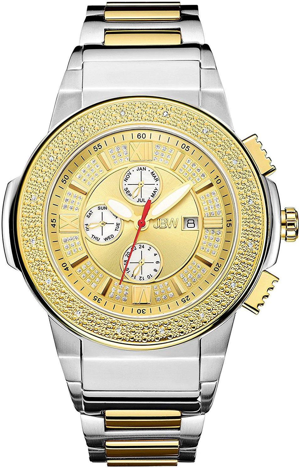 JBW Men's Saxon 16 Diamonds 18K Gold IP Stainless Steel Two Tone Swiss Quartz Chronograph Watch