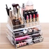 Cq acrylic 4 Drawers and 16 Grid Makeup Organizer with Cosmetic Storage Cases, The Top of The Almighty as a Display Make-up Brush and Lipstick Holder,Clear 2 Piece Set