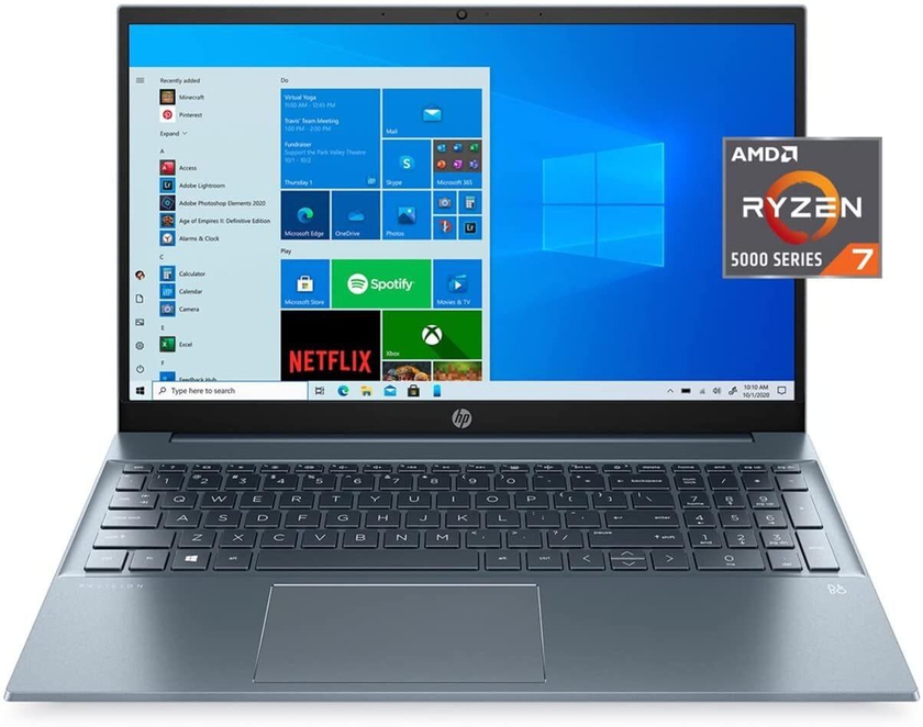 HP 2021 Pavilion Laptop, 15-inch Laptop, AMD Ryzen 7 5700U (&gt;i7-10710U), 32GB RAM, 1TB SSD, AMD Radeon Graphics, 15.6&quot; Full HD, B &amp; O Audio, WiFi 6, Bluetooth, Webcam, Horizon Blue + HDMI Cable