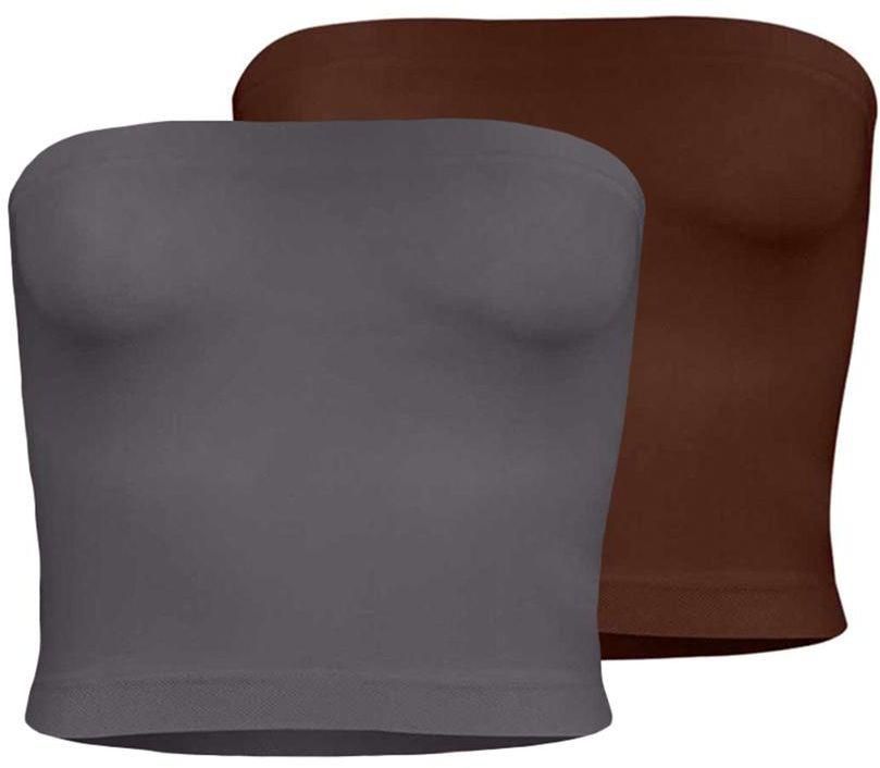Silvy Set Of 2 Tube Tops For Women - Gray / Brown, Large
