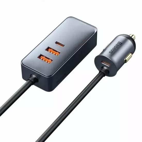 Baseus CCBT-A0G Fast Car Charger with Extension Cable 120W 2x USB + 2x USB-C Gray | Gear-up.me