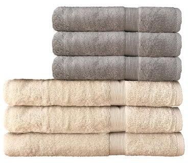 6-Piece Egyptian Cotton Towel Set Grey/Beige 3 Towels (70x140), 3 Towels (90x150)centimeter