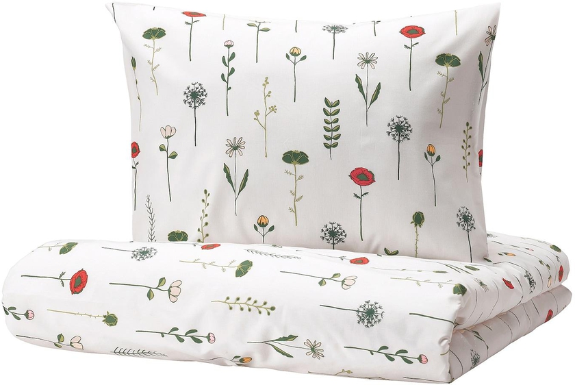 NATTSLÄNDA Duvet cover and pillowcase - floral pattern multicolour 150x200/50x80 cm