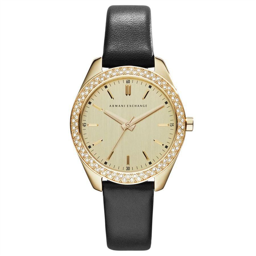 Armani Exchange Sarena For Women Gold Dial Leather Band Watch - AX5507
