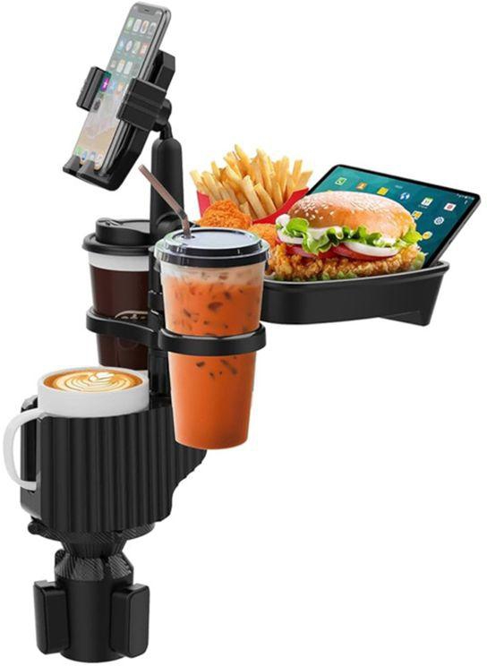 Car Cup Holder With A Detachable Rotating Food Tray In Addition To 2 Small Cup Slots And A Large Cup