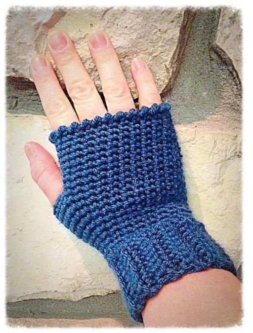 Handmade Crochet Fingerless Gloves_ Blue Jeans Color