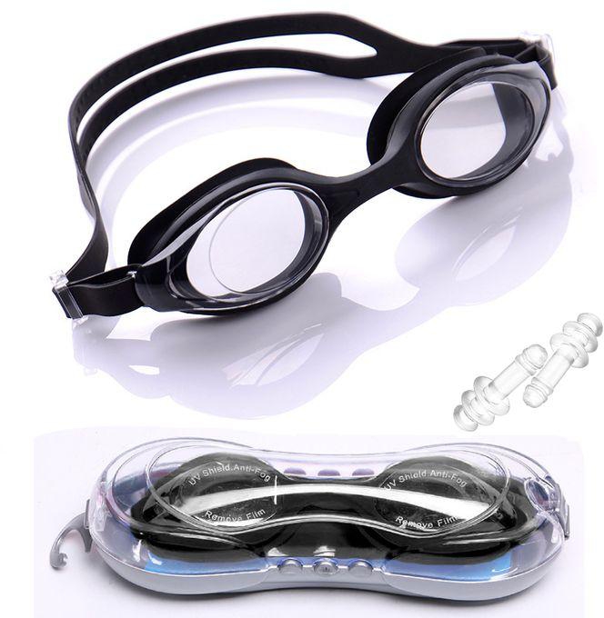 Dolphin G-2200 نظارة السباحة المضادة للضباب بالعلبة وسدادات الأذن، أسود