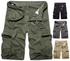 Men Casual Solid Color Breathable Multi Pockets Short Cargo Pants Beach Shorts Khaki