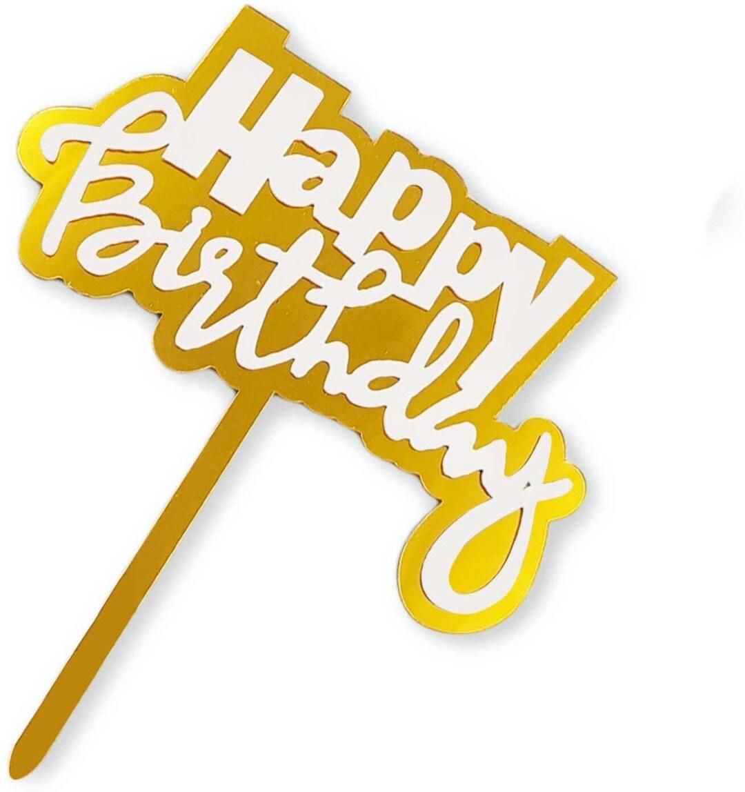Party Time 1-Piece Gold &amp; White Acrylic Happy Birthday Cake Topper for Birthday Decoration, Happy Birthday Cake Decorations - Party Supplies