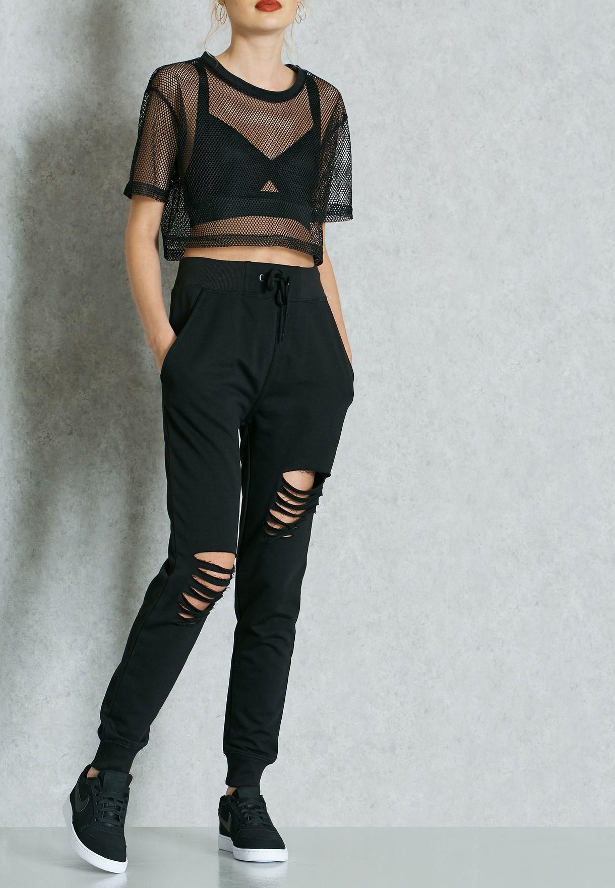 Tie Waist Ripped Joggers