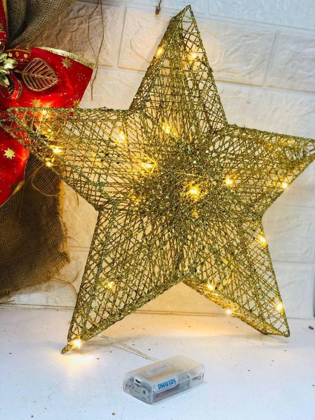 Zeina Top Of A Three-dimensional Christmas Tree In The Form Of A Metal Star-gold,