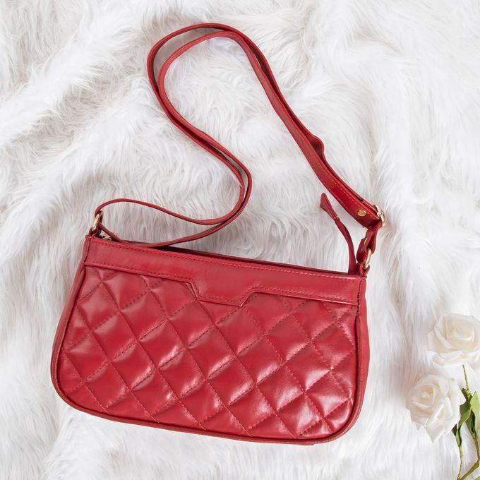 Natural Leather Cross Bag For Women - Red