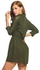 Casual Turn-down Collar Three Quarter Sleeve Lace Patchwork Pleated Tunic Chiffon Dress-Army Green