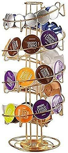 Lushh Rotating Spiral Coffee Capsule Holder,Gold Stainless Steel Coffee Pod Holder Fruit Stand Egg Rack, holds 40 Pcs Nespresso Dolce Gusto Caffitaly Capsules