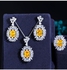 Bright Yellow Cubic Zirconia Silver Color Necklace Earrings Ring Elegant Jewellery Set for Women Gift