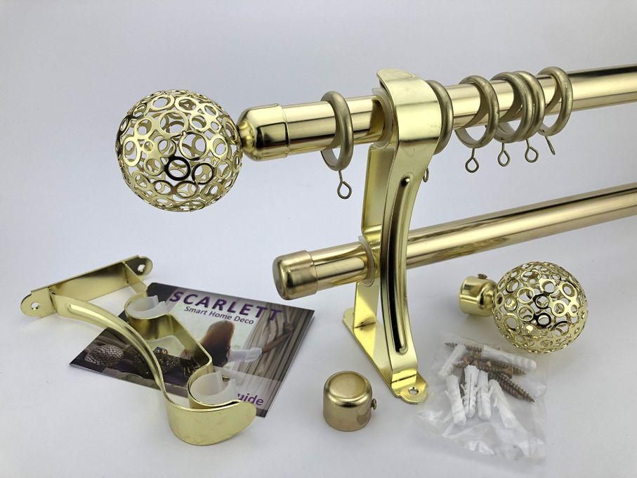 Double Curtain Rod Full Set With Magic Connector - 5 Sizes - Color GOLD - Candle Crown