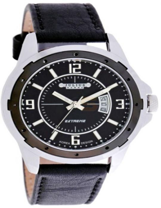Julius Stylish Mens Leather Strap Watch - Black