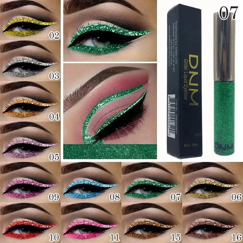DNM 16 Color Glitter Liquid Eyeliner Pearlescent Sequins Bright Eye Shadow Shiny Long Lasting Waterproof Eyeshadow Makeup TSLM1