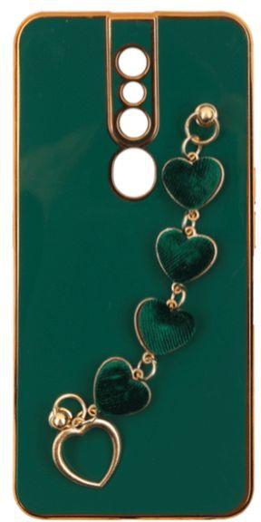 Oppo F11 Pro - Silicone Cover With Gold Frame And Heart Velvet Chain