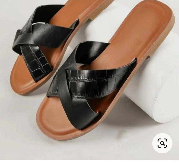Quality Leather Black Female Slippers