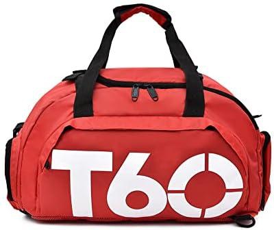 Sports Gym Bag, Travel Duffel bag with Wet Pocket & Shoes Compartment for men women (Red-White), Red-White