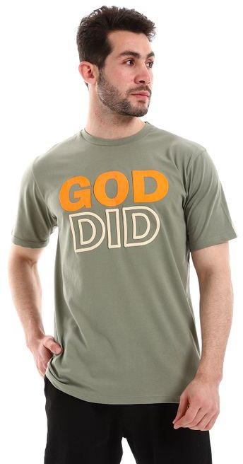 "God Did" Printed Short Sleeves T-Shirt - Olive
