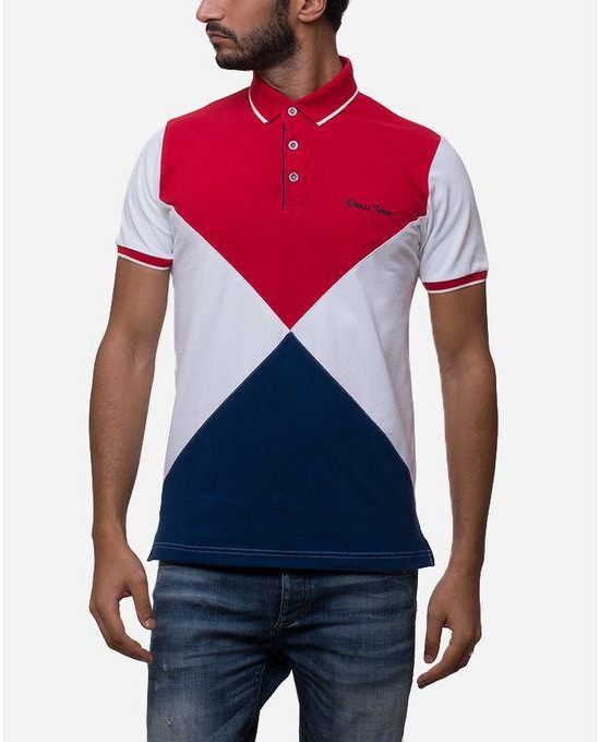 Stress Tri-Tone Polo Shirt - Red, White & Navy Blue