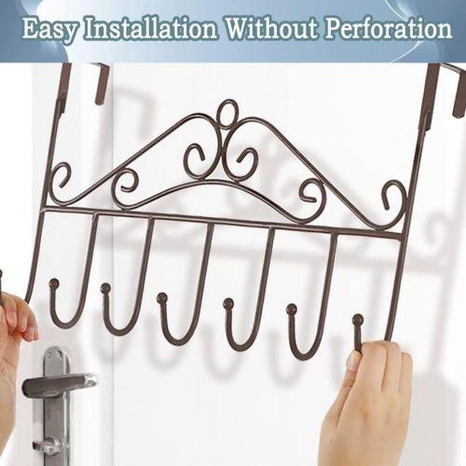 Metal Over-the-door Hanger With 7 Organizing Hooks For Towels, Clothes And Keys, Brown .