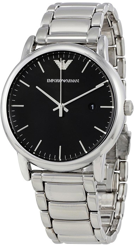 Emporio Armani Men's Black Dial Silver Stainless Steel Quartz Watch