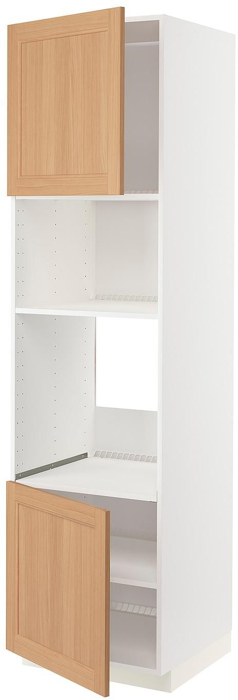 METOD خزانة عالية لفرن/ميكرويف بابين/أرفف - أبيض/Vedhamn سنديان ‎60x60x220 سم‏