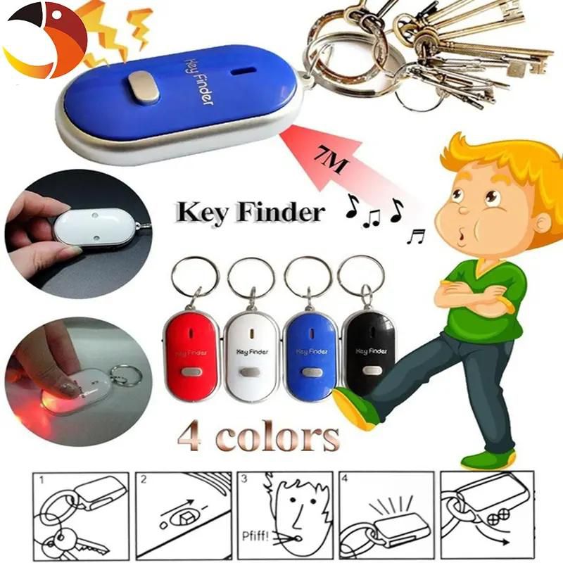 2pcs 4 Color LED Key Finder Locator Keychain Find Lost Keys Keyrings Whistle Sound Control