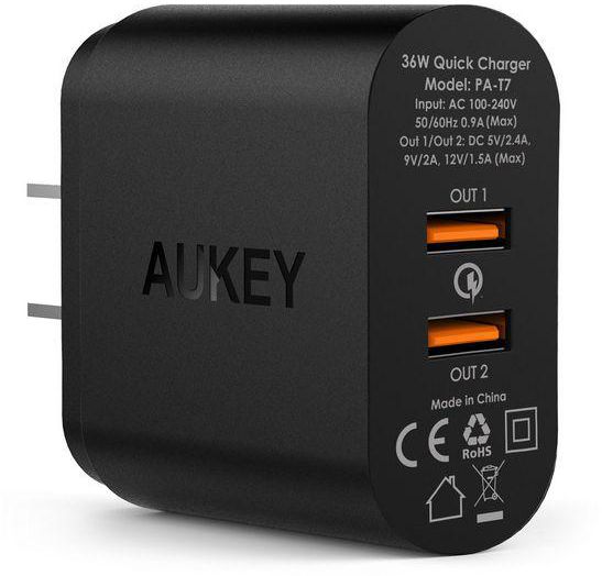 AUKEY USB Wall Charger with Dual Quick Charge 2.0 Ports and 2 MicroUSB Cables