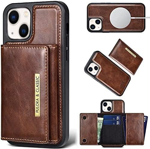 Puloka for iPhone 13 Detachable Case with Leather Magnetic Removable Wallet [5 Credit Card Holder] [Stand Functional Feature] Compatible with Apple iPhone 13-6.1", Brown