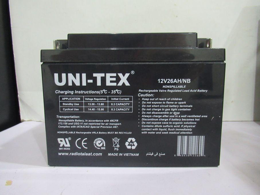 Uni Tex 12V26AH/NB بطاريه قابله للشحن 12 فولت 26 امبير