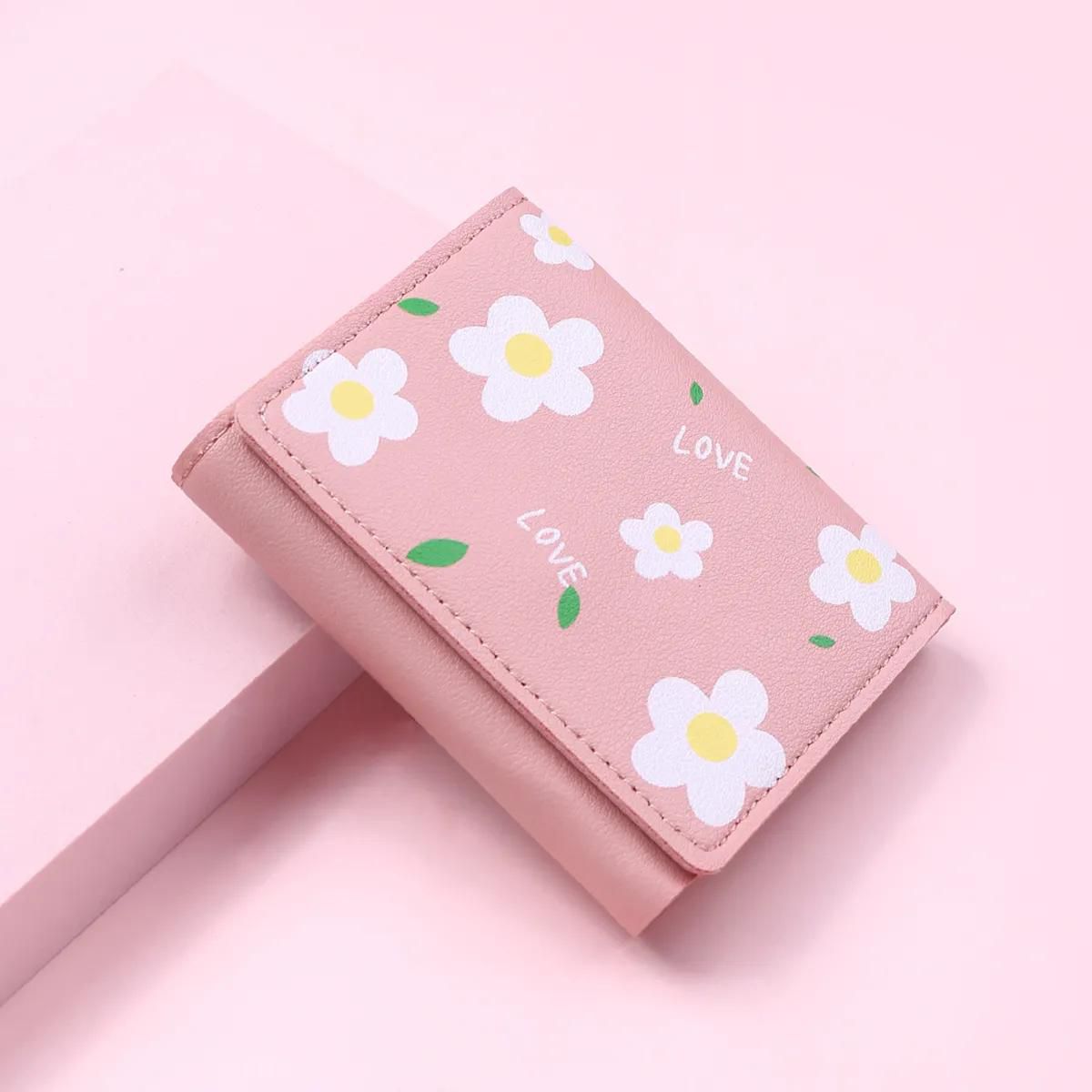 Cute Flower Women Wallet Hasp Brand Designed PU Leather Small Girl Coin Purse Female Credit Card Holder Bag