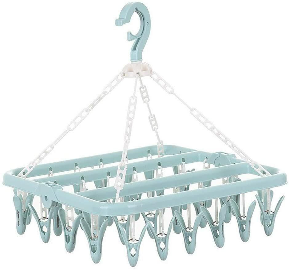 Aiwanto - Clip and Drip Hanger, Hanging Drying Rack with 32 Clips, Folding Plastic Laundry Drying Rack Hanger for Drying Underwear Socks