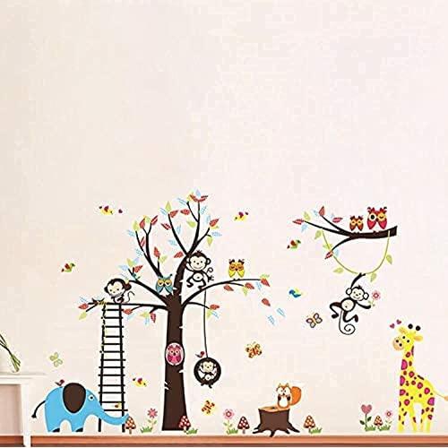 ملصق حائط بتصميم حيوانات كرتونية لغرفة الاطفال يمكنك تركيبه بنفسك، ديكور فني لطيف على شكل قرد وفيل وزرافة وبومة وشجرة، ملصق قابل للازالة للاطفال البنات
