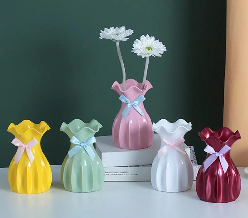 Macaron Color European Modern Imitation Ceramic Plastic Flower Vase Unbreakable Home Decoration Wedding Birthday Arrangement