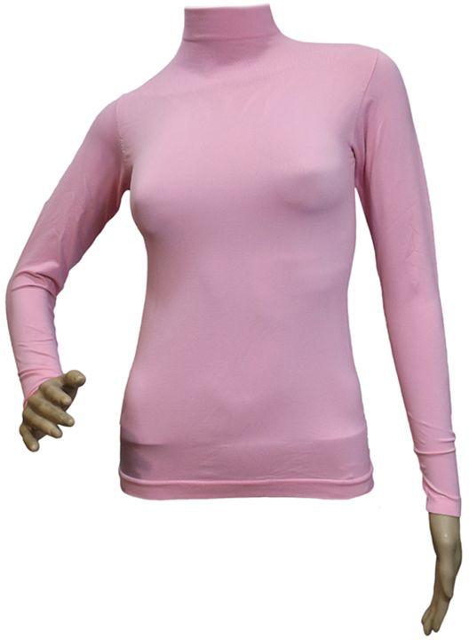 Silvy Long Sleeve With High Neck T-Shirt For Women - Rose Pink, X Large