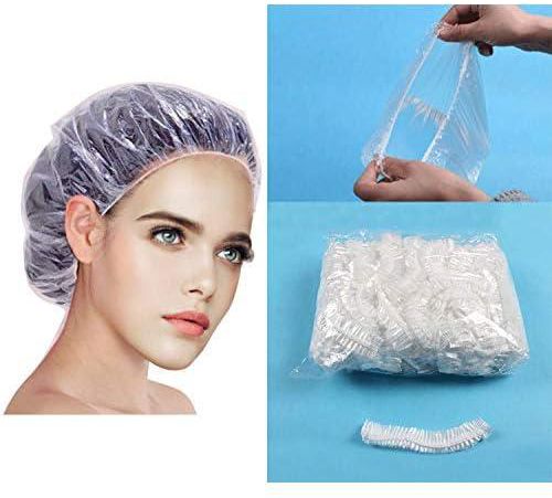 SHOWAY Shower Cap Disposable - 100 Pcs Thickening Women Waterproof Shower Caps Normal Size, Clear