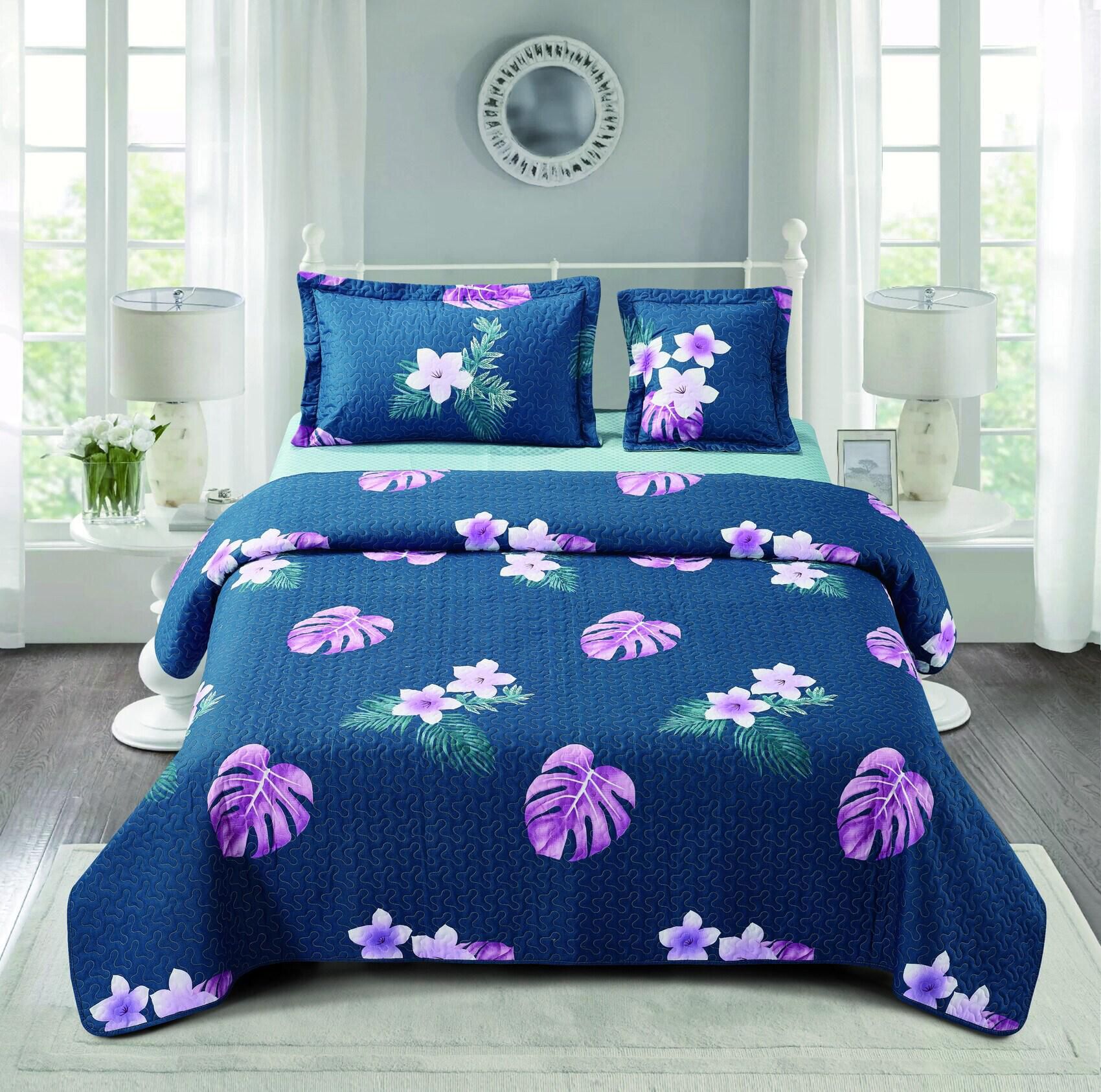 4 Piece Printed Compressed Comforter/Quilt/Bedspread Set Single Size ( Comforter + Fitted Sheet + 1 Small Pillow Case + 1 Large Pillow Case) Chathams Blue