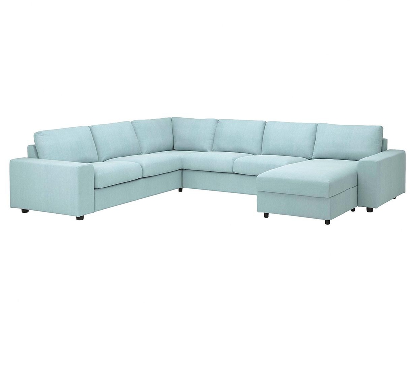 VIMLE Corner sofa, 5-seat w chaise longue - with wide armrests/Saxemara light blue