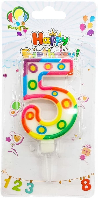 Party Time Colorful Polkadots Candle Number 5 Birthday Candle Kids Adult Birthday Cake Decoration - Number Candle For Anniversary, Valentines Birthday Candle Cake Topper