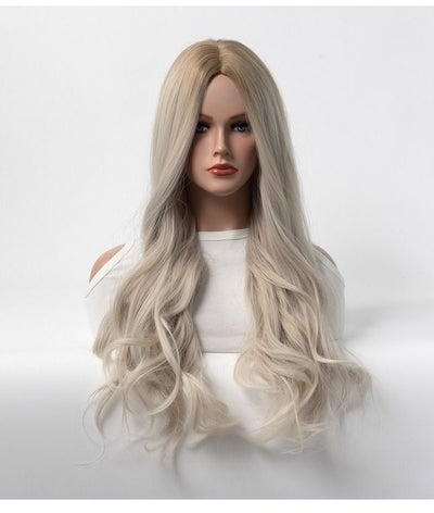 Wig Female Long Curly Hair Big Wave Medium Long Full Headgear Greyish Dark Blonde