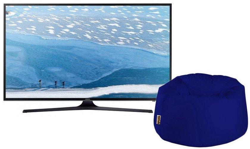 Samsung 55 Inch 4K UHD Smart LED TV - 55KU7000 With Antakha Water Proof Relaxing Bean Bag Chair - Blue